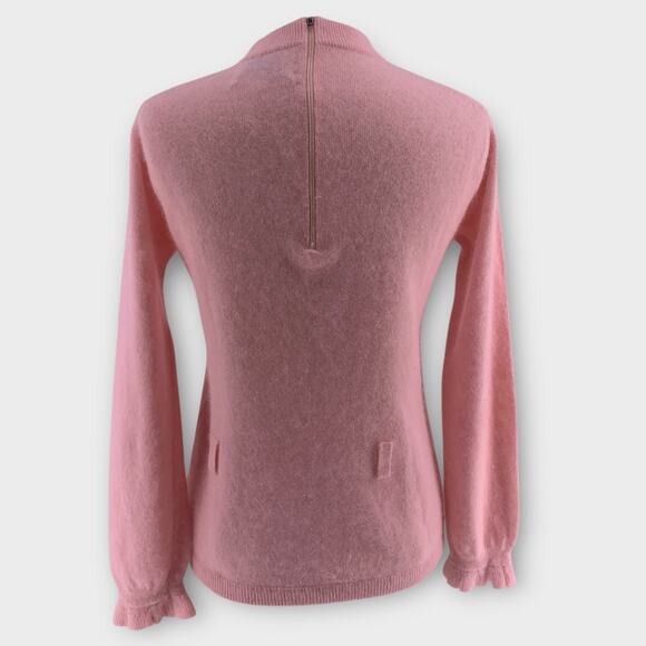 VTG Wool Angora Baby Pink Sweater Classic Pearl Ruffle M - Picture 2 of 8